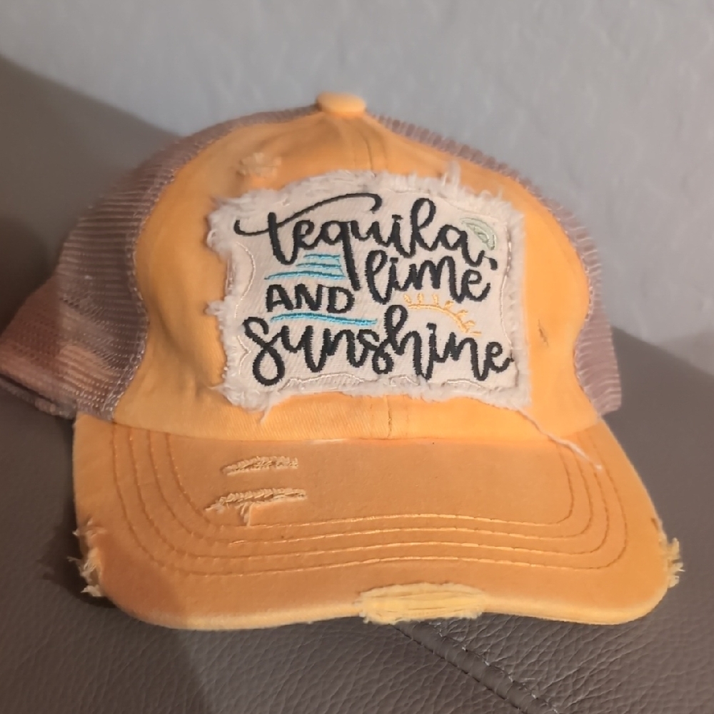 C.C Yellow Distressed Cap with Embroidery